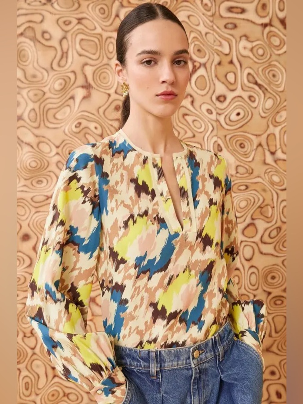 Ulla Johnson Blue and Yellow Printed Blouse